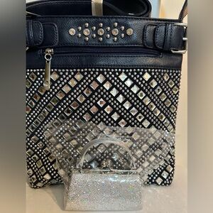 NWT : Elegant Blue  and Silver Studded Women's Bag w lil purse